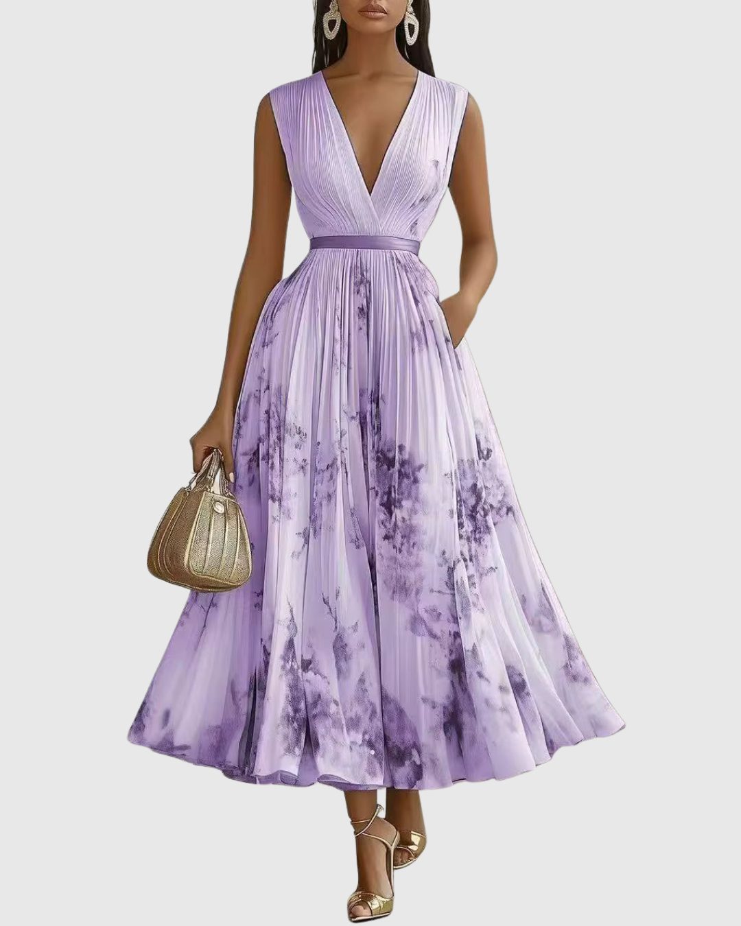 Maxi Dress with V Neck and Waistband