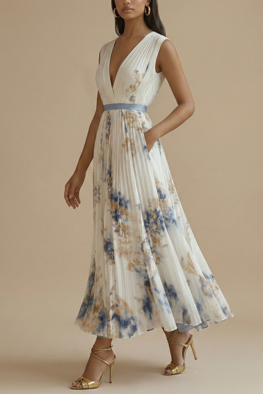 Maxi Dress with V Neck and Waistband