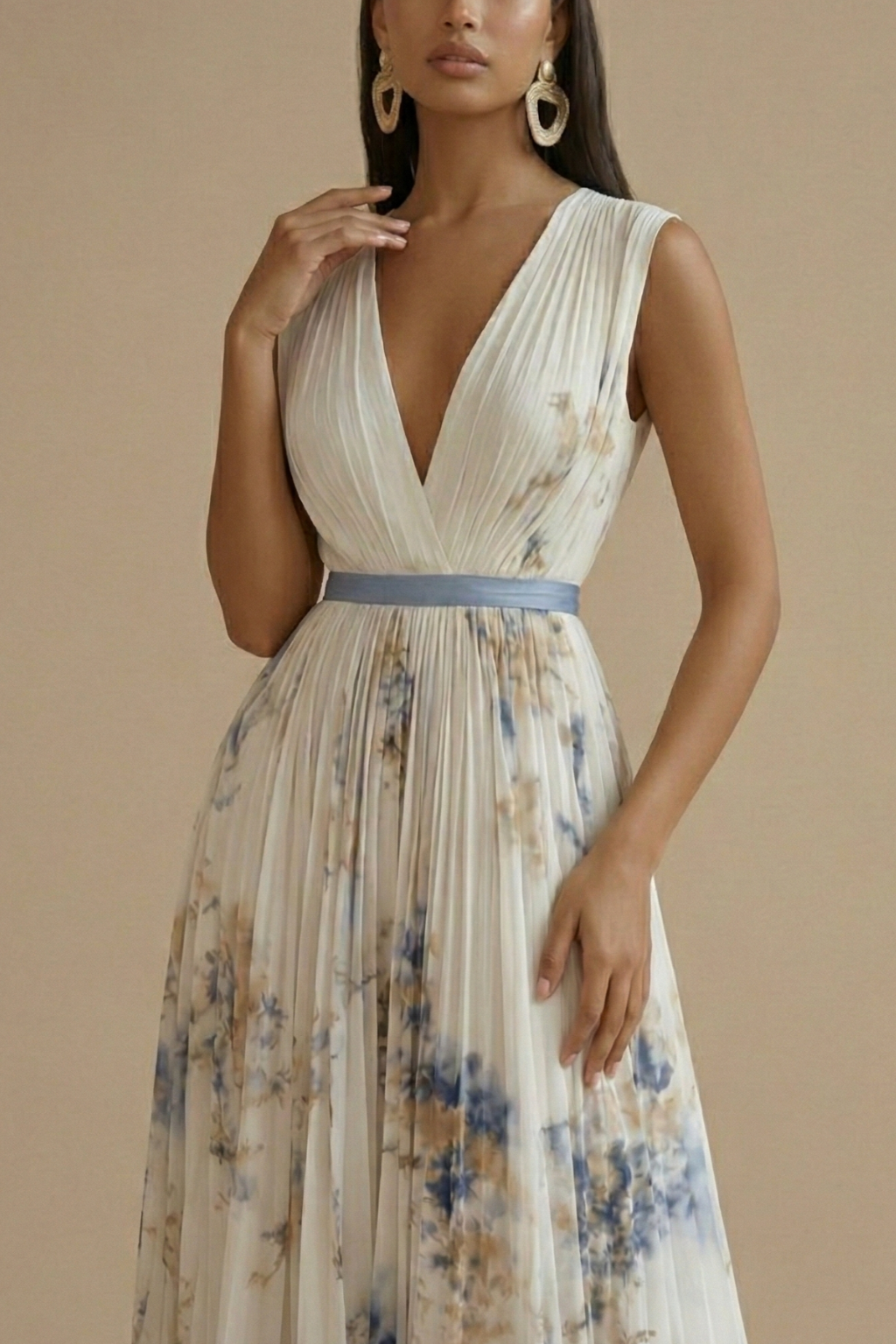 Maxi Dress with V Neck and Waistband