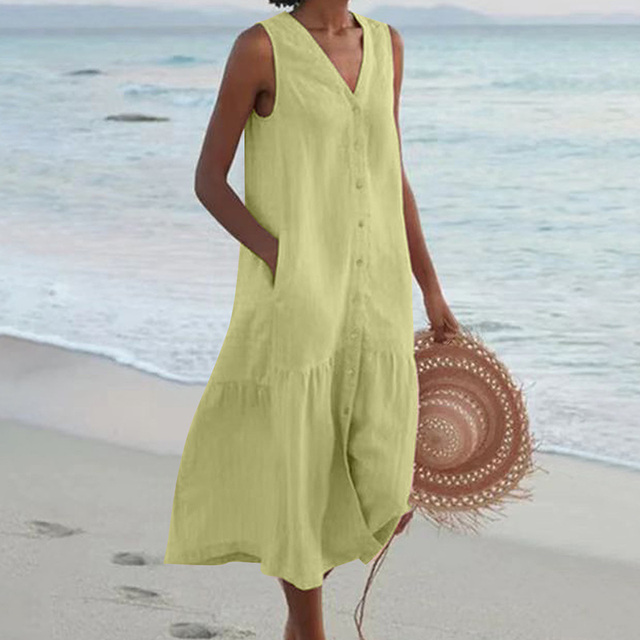 Barbara™ | Sleeveless Buttoned Midi Dress