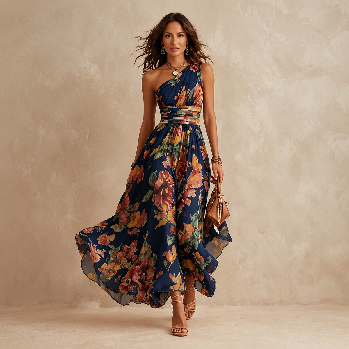 Celeste | One-Shoulder Maxi Dress with Flowers