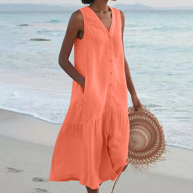 Barbara™ | Sleeveless Buttoned Midi Dress