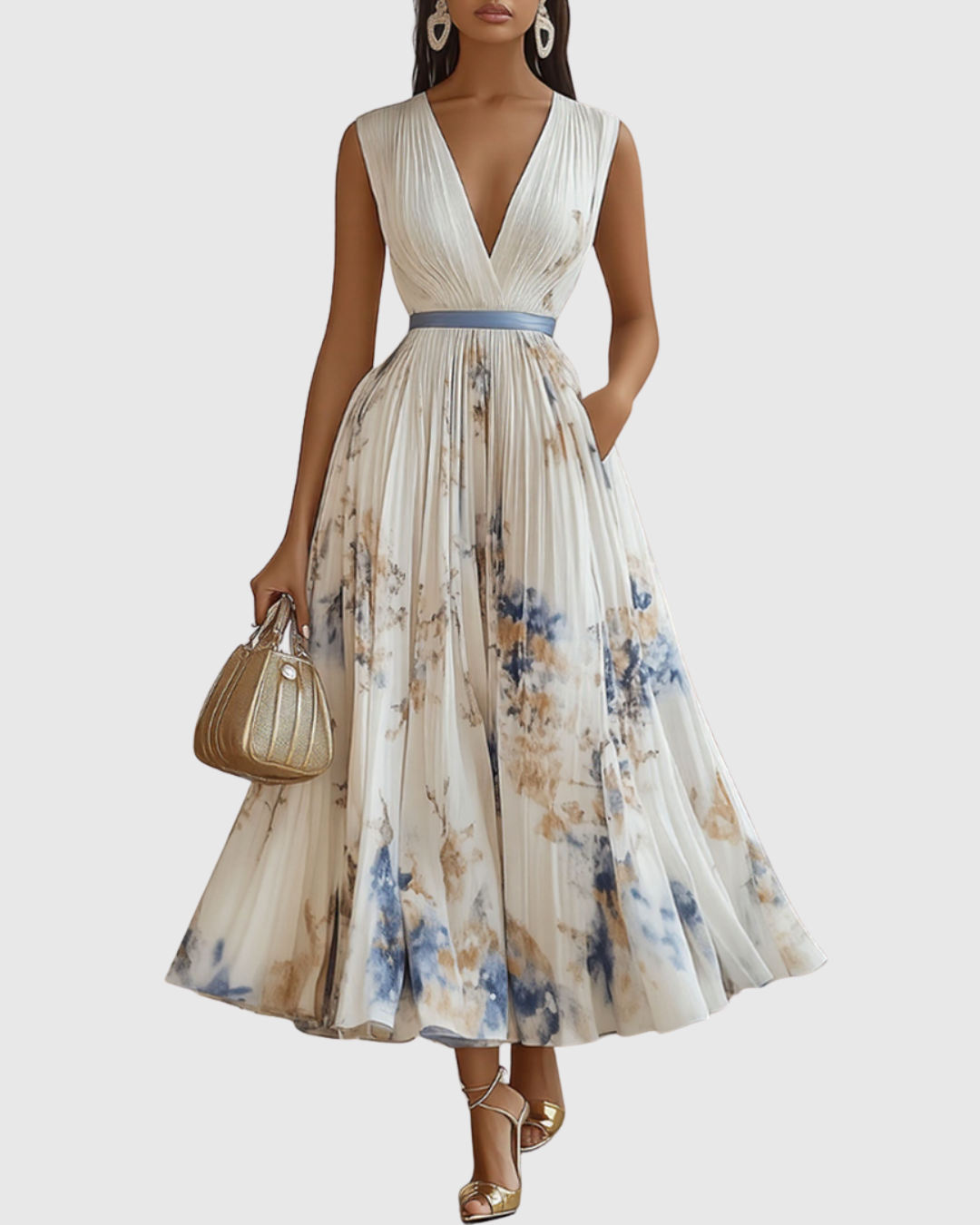 Maxi Dress with V Neck and Waistband