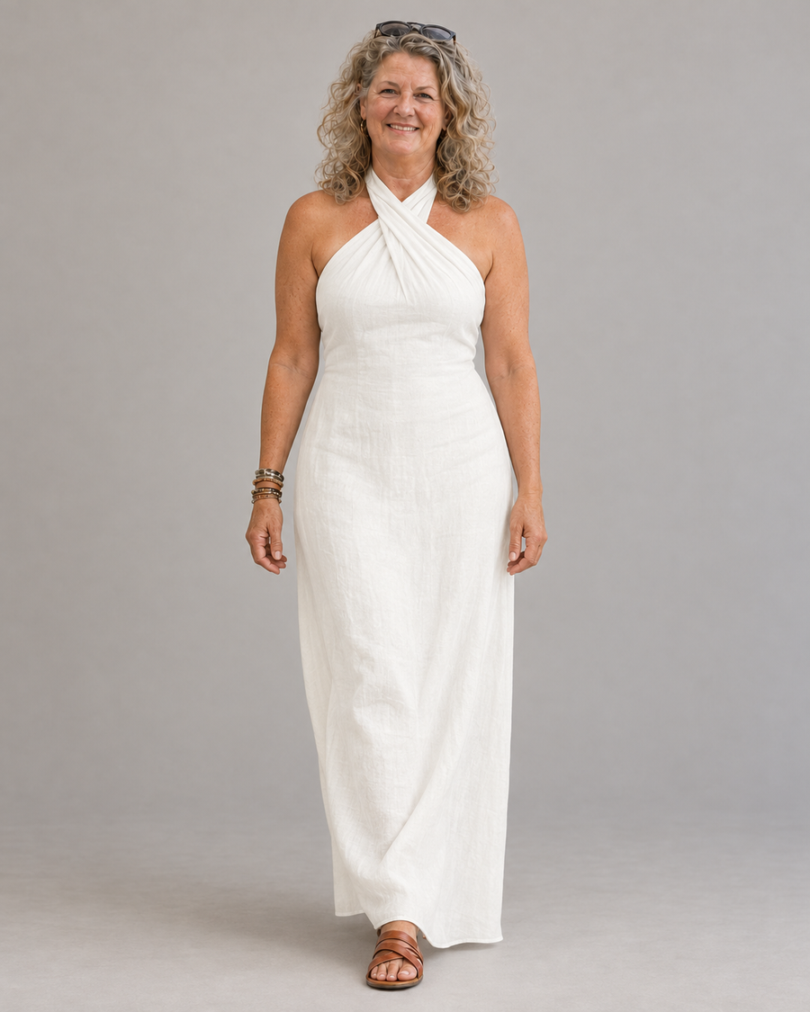 Adele Bohemian Halter Linen Dress