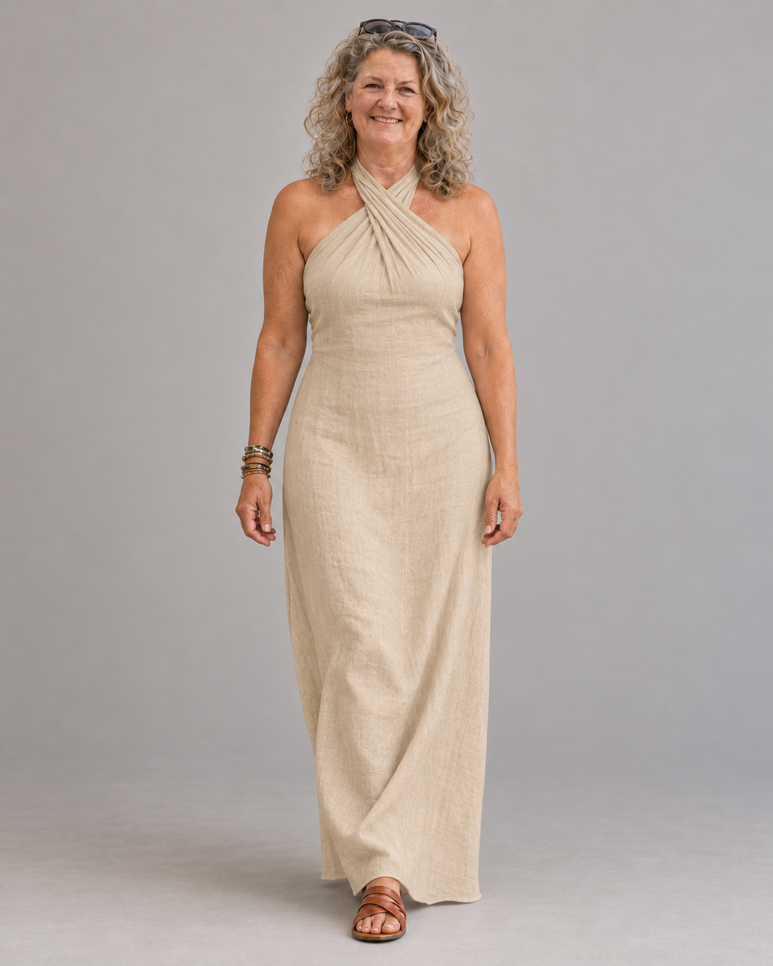 Adele Bohemian Halter Linen Dress