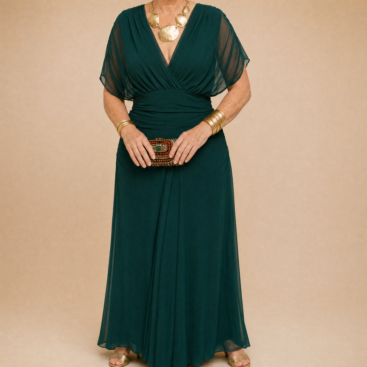Emma | Draped V-Neck Evening Maxi Dress