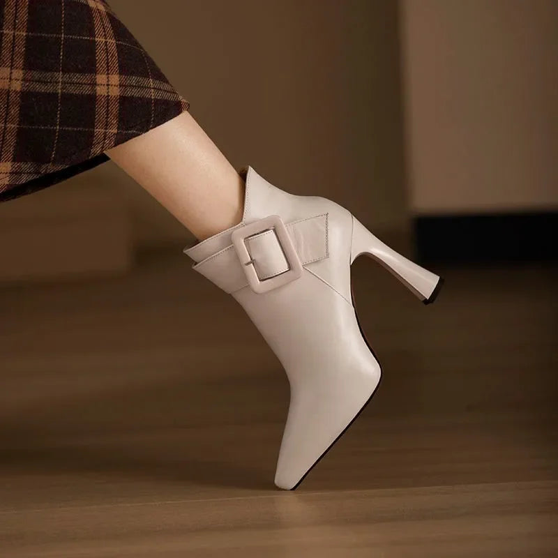 Boots For Women | Buckle Strap Pointed Heel Ankle Style