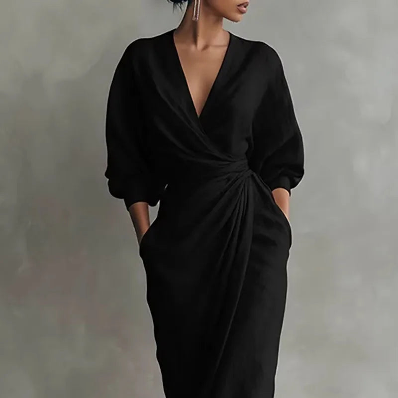Elowen V Neck Wrap Waist Long Dress