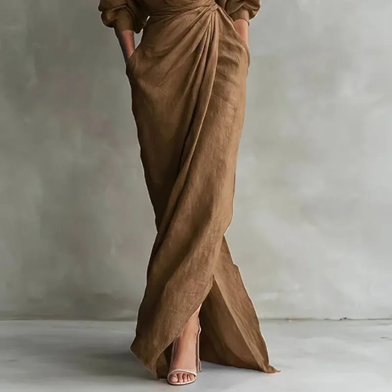 Elowen V Neck Wrap Waist Long Dress