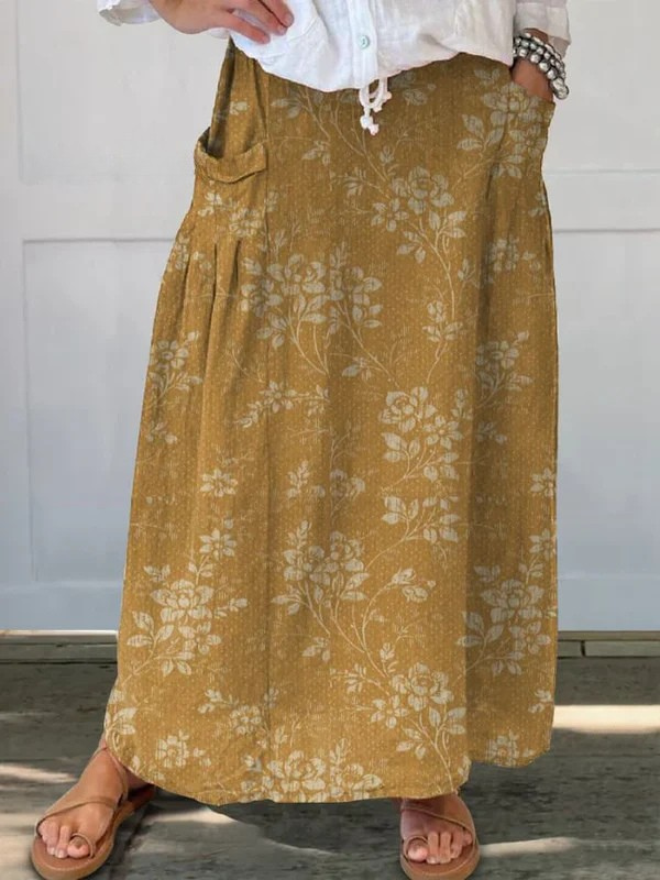 Princess™ | Vintage Floral Elastic Waistband Pocket Skirt