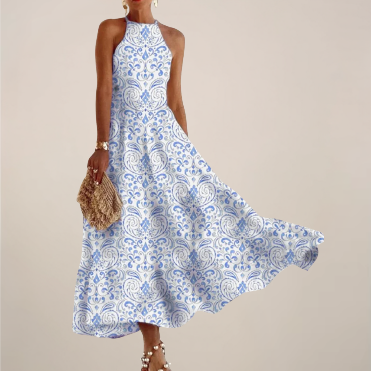 Printed Halter Neck Maxi Dress
