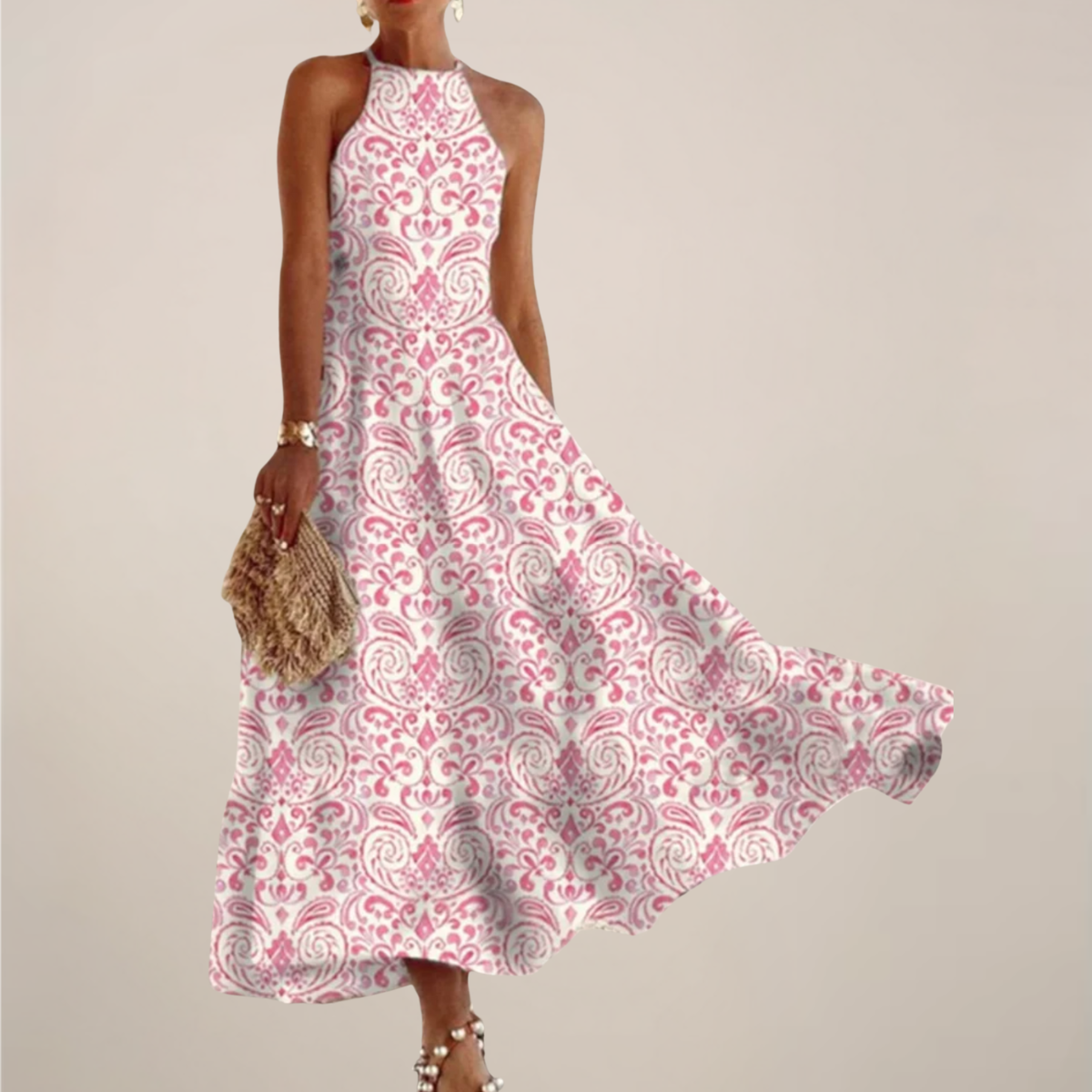Printed Halter Neck Maxi Dress