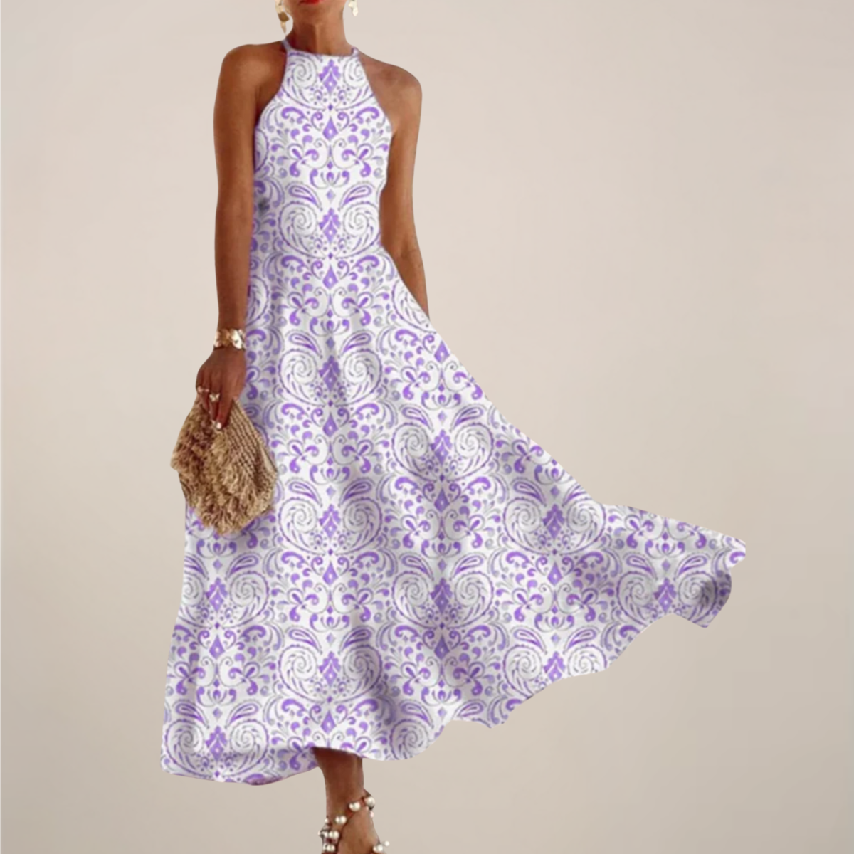 Printed Halter Neck Maxi Dress