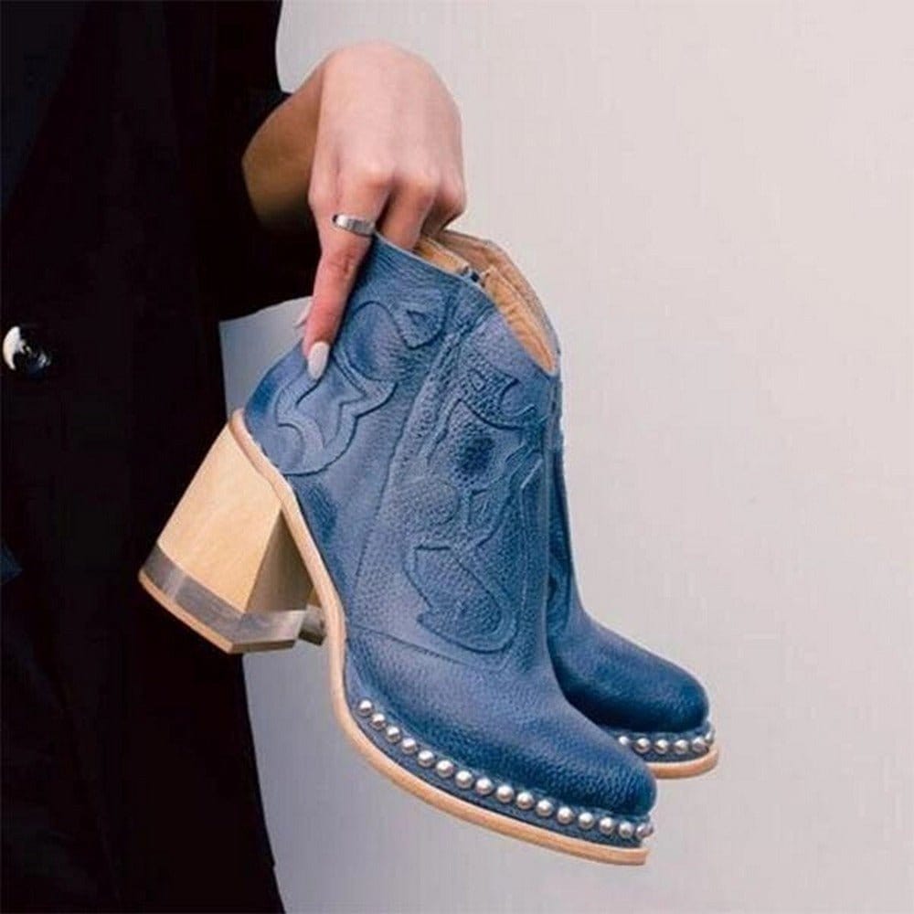 Boots For Women | Decorative Stitch Ankle Block Heel Style