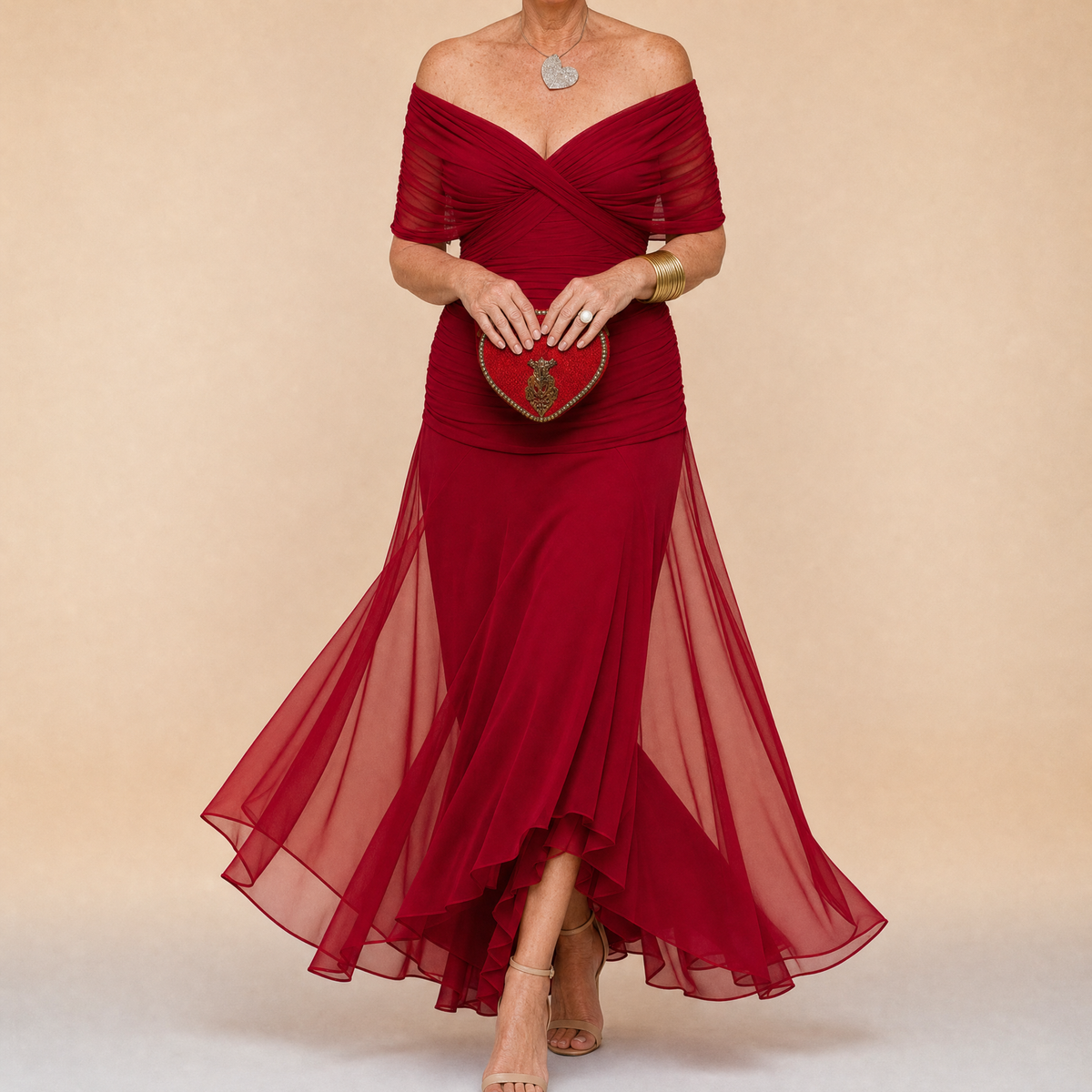 Emma | Draped V-Neck Evening Maxi Dress