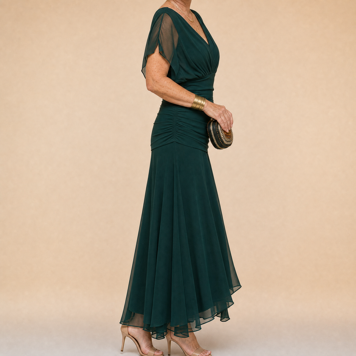 Emma | Draped V-Neck Evening Maxi Dress