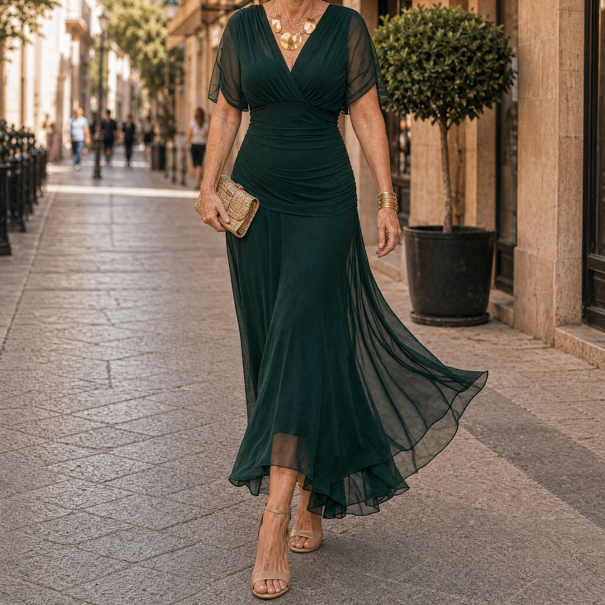 Emma | Draped V-Neck Evening Maxi Dress
