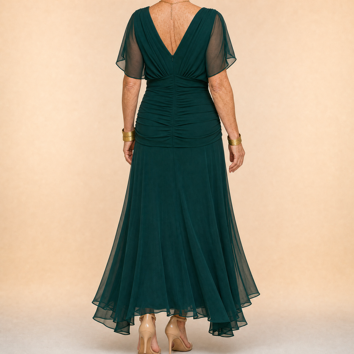 Emma | Draped V-Neck Evening Maxi Dress