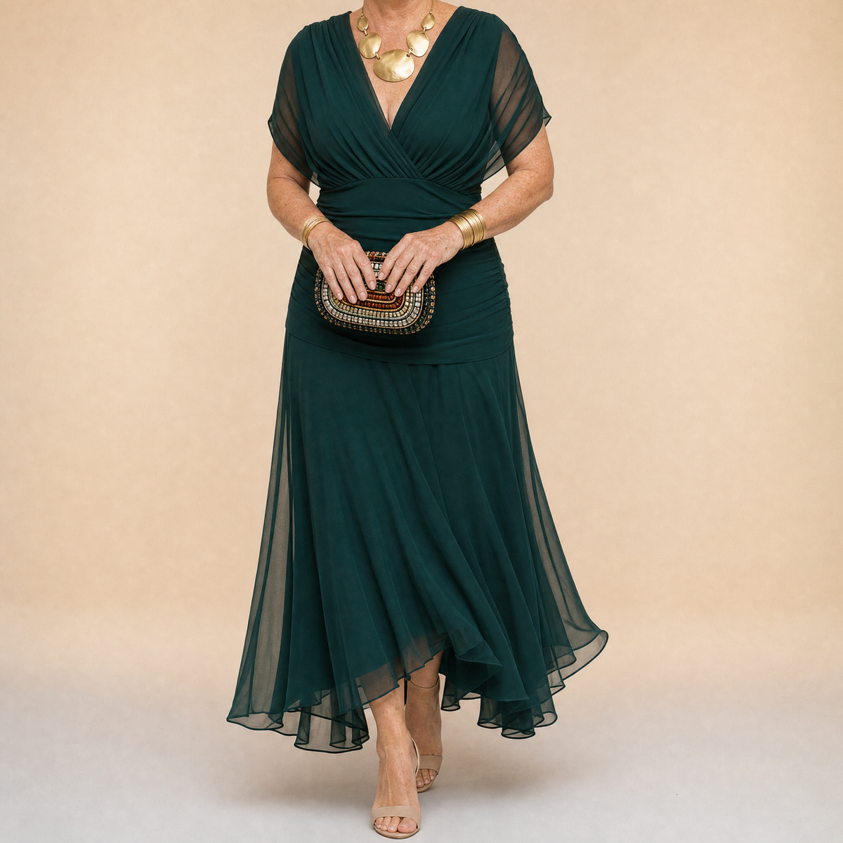 Emma | Draped V-Neck Evening Maxi Dress