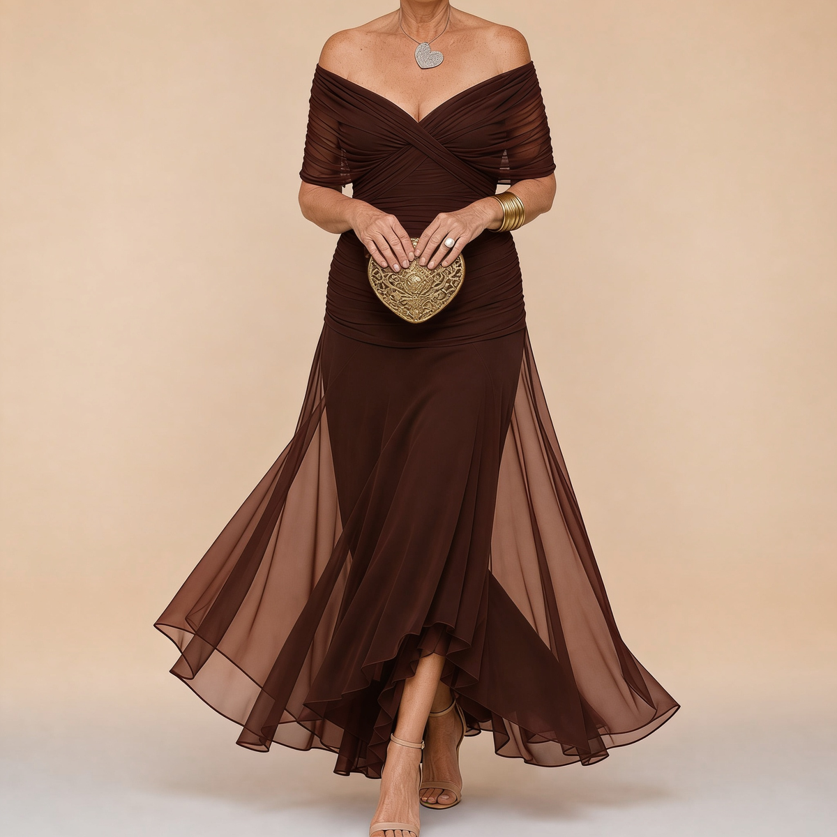 Emma | Draped V-Neck Evening Maxi Dress